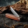 Foldekniv 9cm D2 steel Damascus Linen Handle EDC, foldekniv damascus, foldekniv