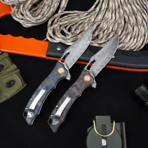 Foldekniv 8cm Damaskus Carbon Fiber Blue [GT-DM026 blue]