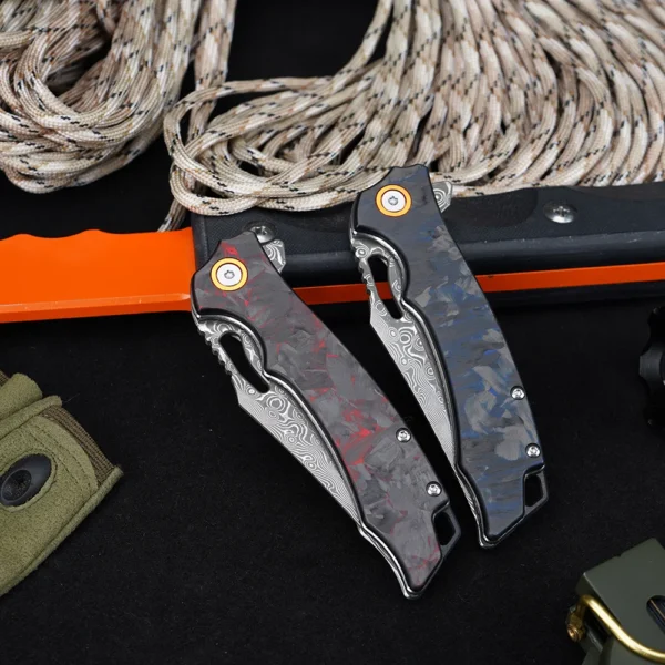 Foldekniv 8cm Damaskus Carbon Fiber Red [GT-DM026 red]