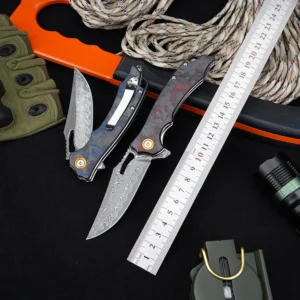 Foldekniv 8cm Damaskus Carbon Fiber Red [GT-DM026 red]
