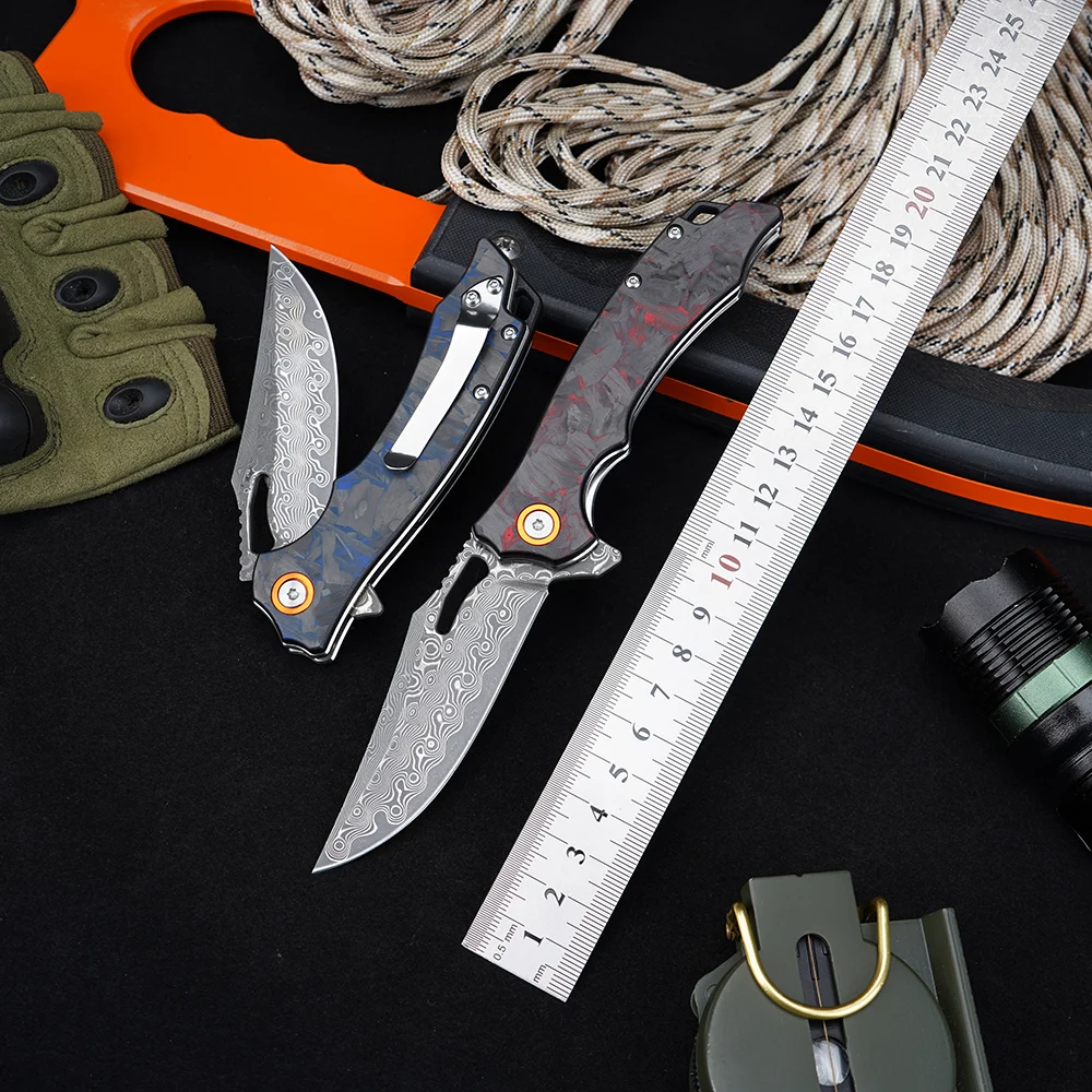 Foldekniv 8cm Damaskus Carbon Fiber Red [GT-DM026 red]