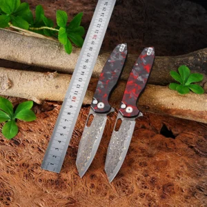 Foldekniv 9cm VG10 Copper Damaskus Carbon Fiber Red [GT-T0044-4]