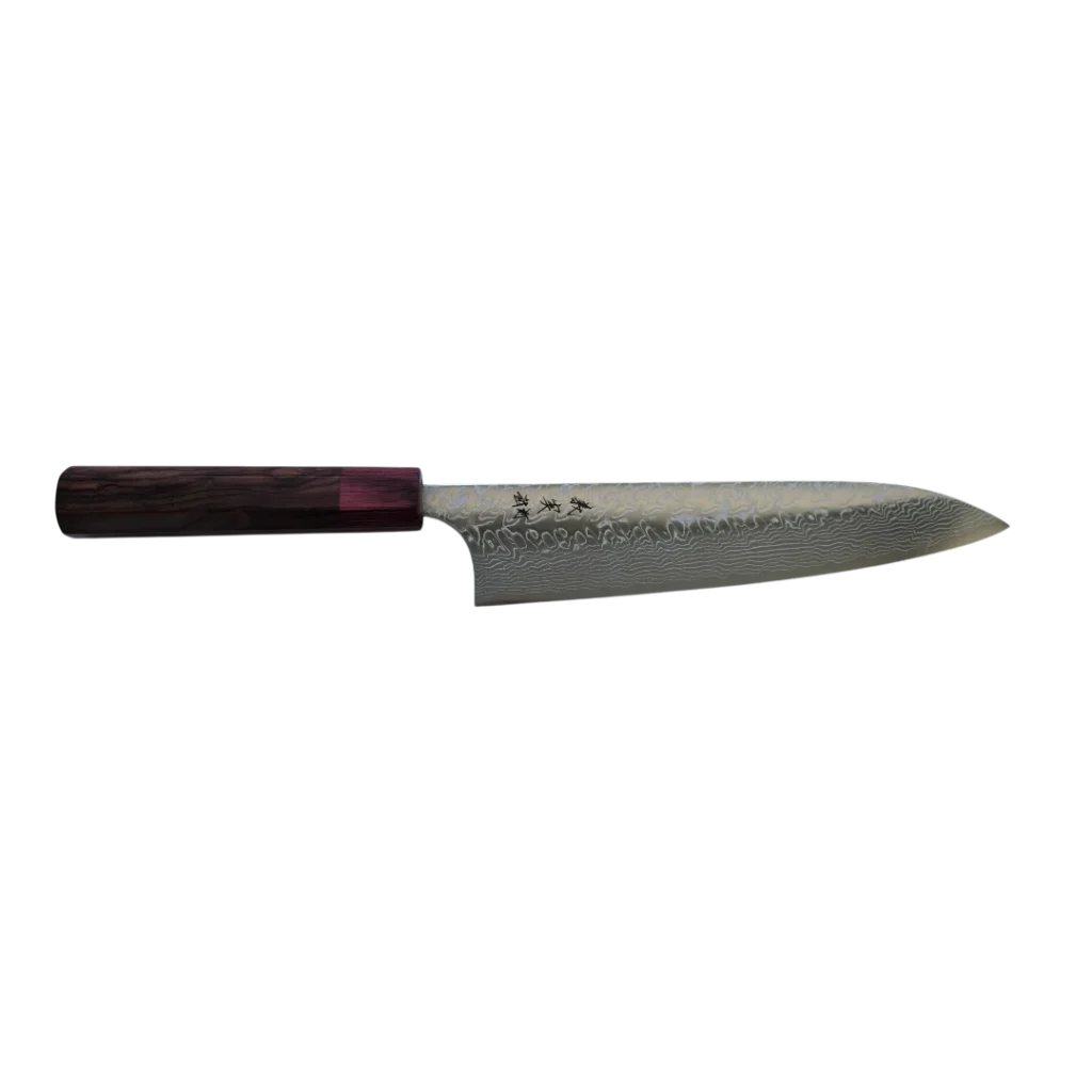 Yoshimi Kato Gyuto 210mm (SG2 damaskus, Rosewood octagon), yoshimi kato, yoshimi kato gyuto, yoshimi kato sg2, sg2, kniv, japansk kniv