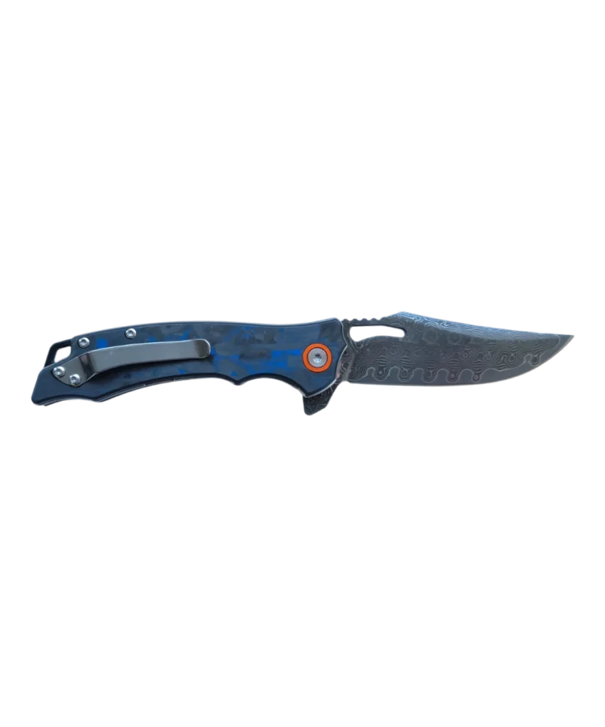 Foldekniv 8cm Damaskus Carbon Fiber Blue [GT-DM026 blue]