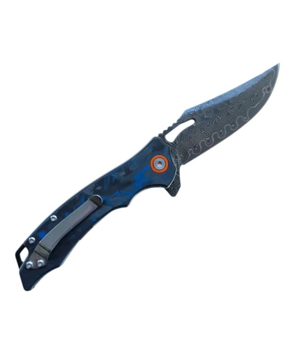 Foldekniv 8cm Damaskus Carbon Fiber Blue [GT-DM026 blue]