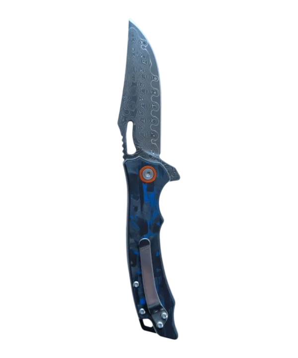 Foldekniv 8cm Damaskus Carbon Fiber Blue [GT-DM026 blue]