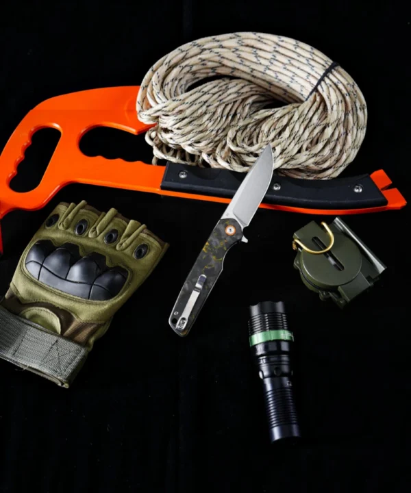 Foldekniv 9cm D2 Fiber Carbon Yellow , foldekniv, foldekniv d2, d2 steel, pocket knife, folding knife