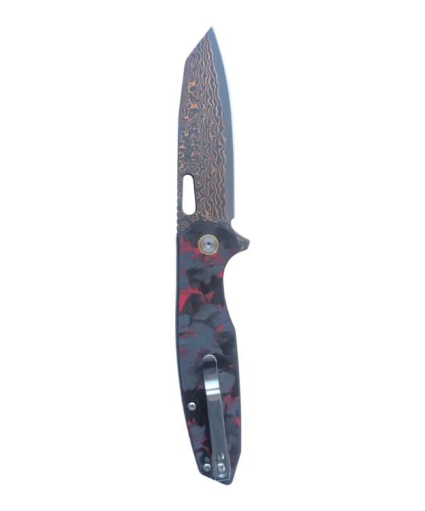Foldekniv 9cm VG10 Copper Damaskus Carbon Fiber Red [GT-T0044-4]