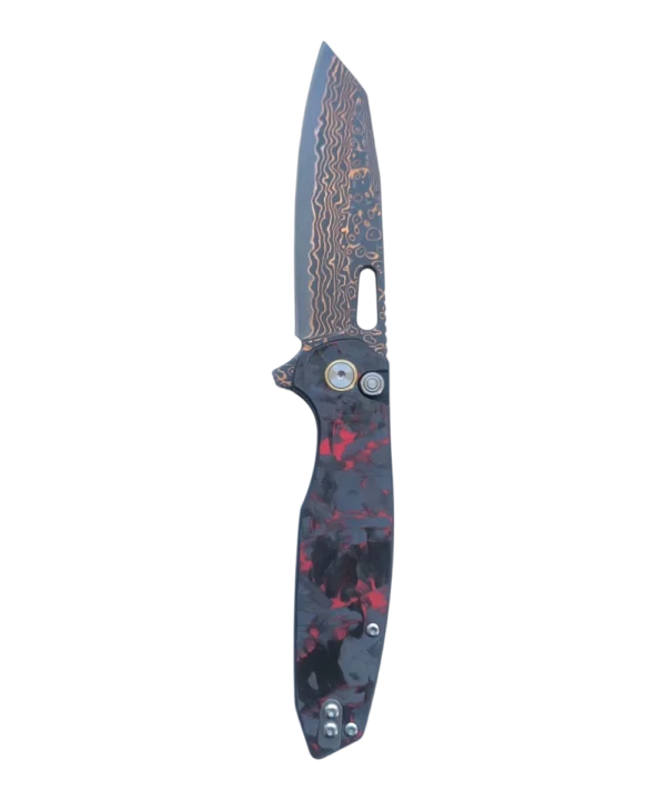 Foldekniv 9cm VG10 Copper Damaskus Carbon Fiber Red [GT-T0044-4]